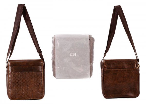 6901 D.BROWN MED X-BODY FLAPOVER GENTS BAG WITH TOP