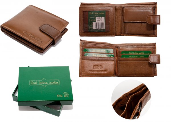 022 TAN - RFID CARD PROTECTION GENUINE LEATHER WALLET GRN BOX