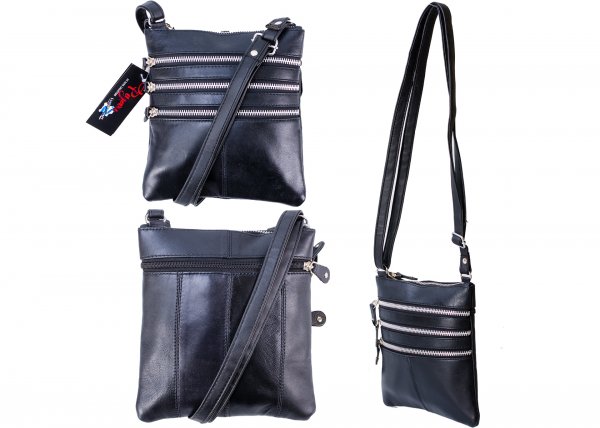 PR DD 17 BLACK LEATHER & PU BAG WITH 5 ZIPS