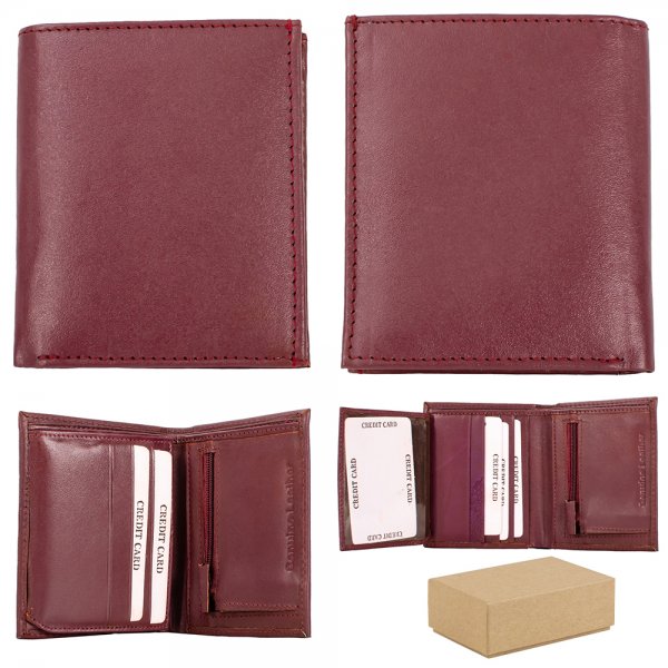 S-089 BURGUNDY LEATHER WALLET BOX OF 12
