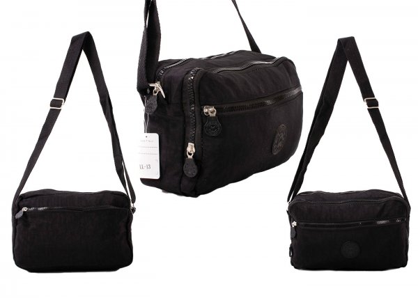 LL-13 BLACK METRO SHOULDER BAG WITH 4 ZIP COMPARTMENTS