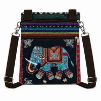 LL-122 Black Traditional Elephant Print Canvas Shoulder Bag LL-122 Black Traditional Elephant Print Canvas Shoulder Bag