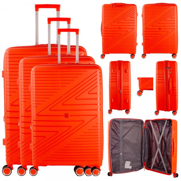 T-HC-PP-02 ORANGE SET OF 3 TRAVEL TROLLEY SUITCASE