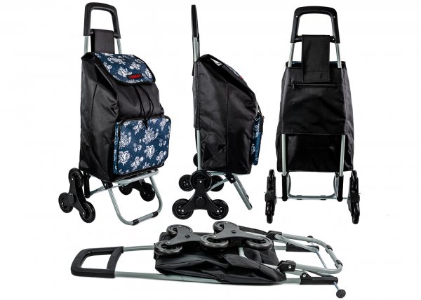 6960/S NAVY FLOWER 6 WHEEL STAIRCLIMBER SHOPPING TROLLEY