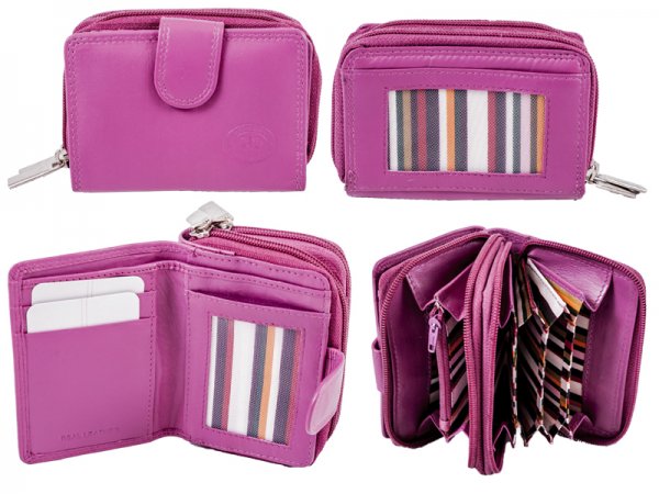 1073 Cerise Sft C.Nappa Twin Zip Rnd Purse, Pass Pocket