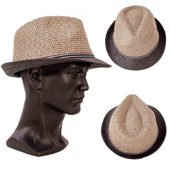 8761 TAN/BLACK LADIES/UNISEX TRILBY STYLE SUN HAT