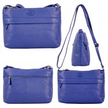 0597 AZURE PEBBLE LEATHER TWIN TOP ZIP RFID SHOULDER BAG