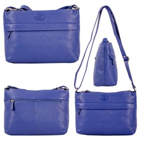 0597 AZURE PEBBLE LEATHER TWIN TOP ZIP RFID SHOULDER BAG