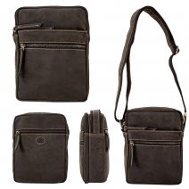 0862 BLACK/GREY HUNTER LEATHER RFID X-BODY SHOULDER BAG