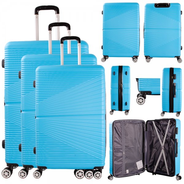 T-HC-12 LIGHT BLUE SET OF 3 TRAVEL TROLLEY SUITCASE