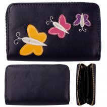 LW172 NAVY BUTTERFLY APPLIQUE MEDIUM PURSE W/COIN SECTION