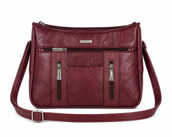 3734 Burgundy Lorenz Cow Hide Twin Top Zip Bag