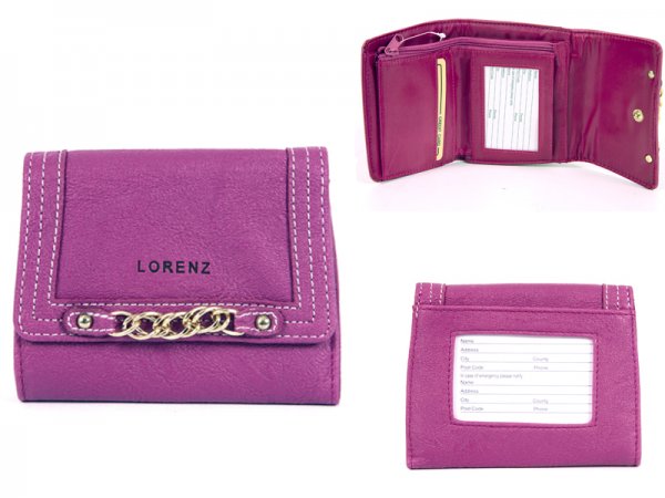 7457 PURPLE PU PURSE WITH POPPERED FRONT & CHAIN DETAIL