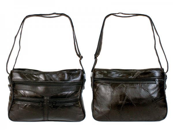 4776SPECIAL BLACK Twin Top Zip Patch Bag, 3 Frnt & Bck Zips