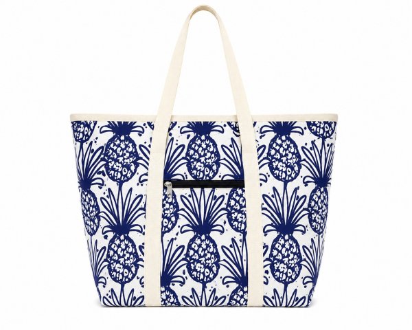 3408/Navy PineapplesTop Zip Tote/Beach