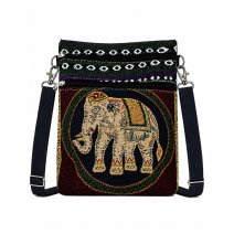 LL-122 BURGUNDY TRADITIONAL ELEPHANT PRINT CANVAS SHOULDER BAG