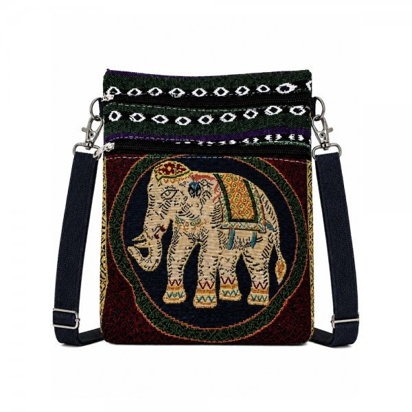 LL-122 BURGUNDY TRADITIONAL ELEPHANT PRINT CANVAS SHOULDER BAG