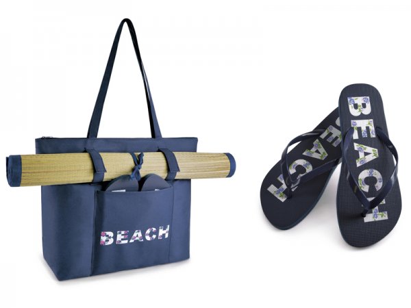 BB0896 BEACH MAT, BAG AND FLIP FLOP NAVY