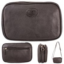 0595 BLACK PEBBLE LEATHER TRIPPLE TOP ZIP RFID X-BODY BAG