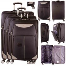 EV-448 BLACK/GREY SET OF 3 TRAVEL TROLLEY SUITCASES