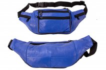 BB-04 BLUE LEATHER BUMBAG W/6 ZIPS