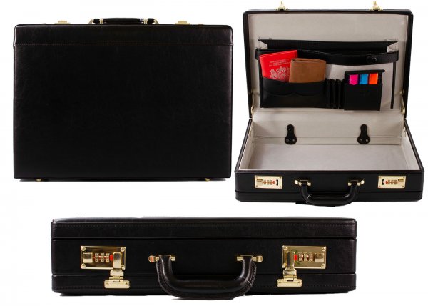 GL-HQ05 BLACK TASSIA BREIFCASE WITH GOLD COMBINATION LOCKS