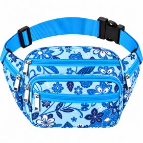 8056 Blue Flower Bumbag W-7 Zips (New)