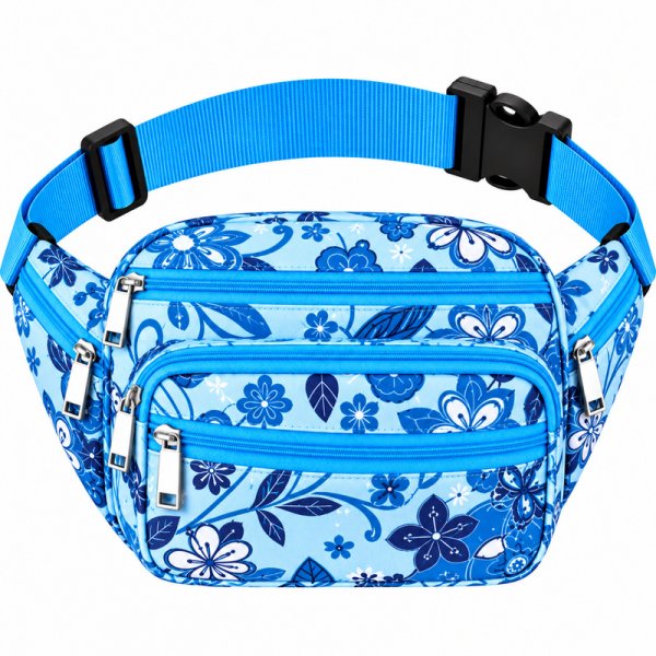 8056 Blue Flower Bumbag W-7 Zips (New)
