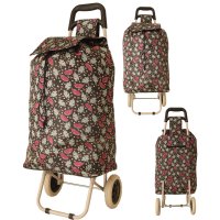MS-001 CHERRY PATTERN BLACK TWO WHEEL SHOPPING CART