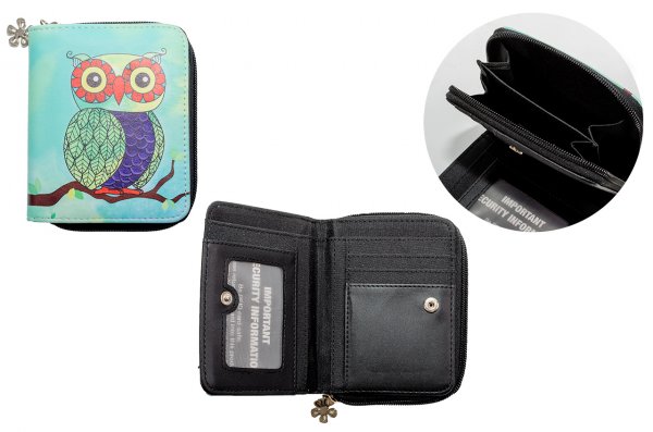 7095 RFID SMALL PURSE WITH PRINTED DESIGNS OWL