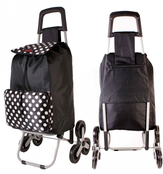 6960 BLACK & POLKA DOT 6 Wheel StairClimber Shopping Trolley