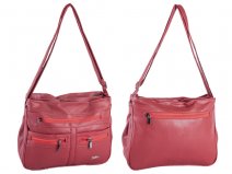 5867 RED Dble Top Zip PU Bag,Multi Zips, Adj. Strp