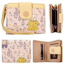 7249 PALE YELLOW TEDDY PRINT SMALL PU WRIST PURSE W/COIN SECTION