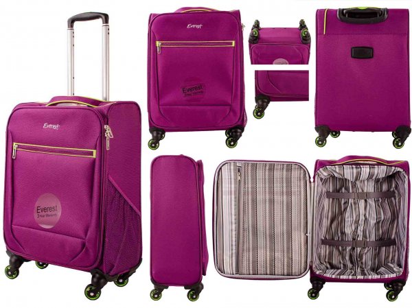 EV-428 PLUM/GREEN 20'' CABIN SIZE TROLLEY LUGGAGE SUITCASE BAG