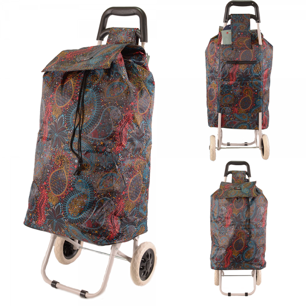 MS-001 MULTI-COLOURED FLOWER TWO WHEEL SHOPPING TROLLEY