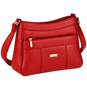 5881 Red Leather Grn PU Twin Top Zip Bag (New)