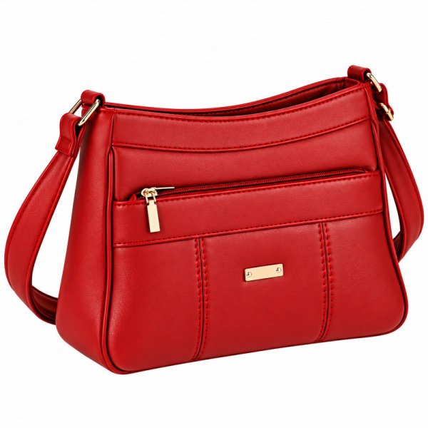 5881 Red Leather Grn PU Twin Top Zip Bag (New)