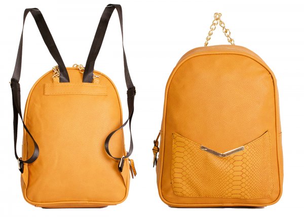 JBFB329 MUSTARD NICOLE BROWN PU BACKPACK WITH GOLD CHAIN HANDLE