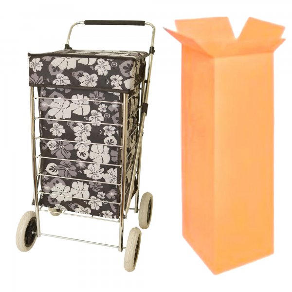 ST-FOUR-01 BLACK AND WHITE FLOWER ASSORTED 4 WHEEL TROLLEY BOX O