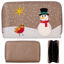 LW185 BROWN/WHITE SNOW SCENE MEDIUM PURSE W/COIN SECTION