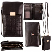 7254 BLACK QUILT LTHR GRN PU X-BDY PHONE PKT WALLET PURSE