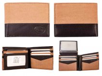 0883 TAN/BLACK RFID-PROTECTED LEATHER CANVAS MIX WALLET