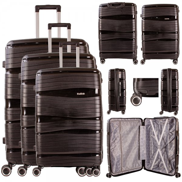 2406 BLACK SET OF 3 TRAVEL TROLLEY SUITCASE