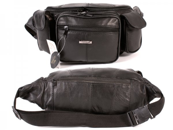 1447 BLACK MEGA MULTI POCKET BUM BAG IN SHEEP NAPPA