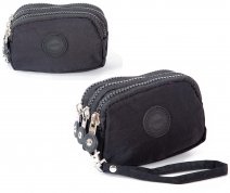 2507 BLACK MEDIUM TRIPLE ZIP ROUND PURSE WITH DETACHABLE STRAP