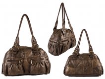 3786 BROWN Large C Hide Shoulder Bag With 4 Pocket