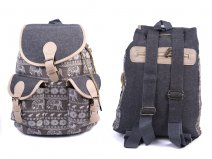 2605 BOHO CANVAS BACKPACK WITH 2 FRONT POCKETS Elephant - Grey