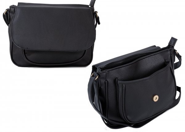 JBFB260 black PU CROSSBAG W/ FLAP & FRONT POCKET