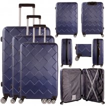 T-HC-11 NAVY DETACHABLE WHEELS SET OF 3 TRAVEL TROLLEY SUITCASE