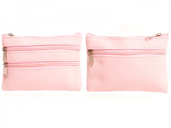 1506 Grained PU Purse with 4 Zips & Keyring BABY PINK